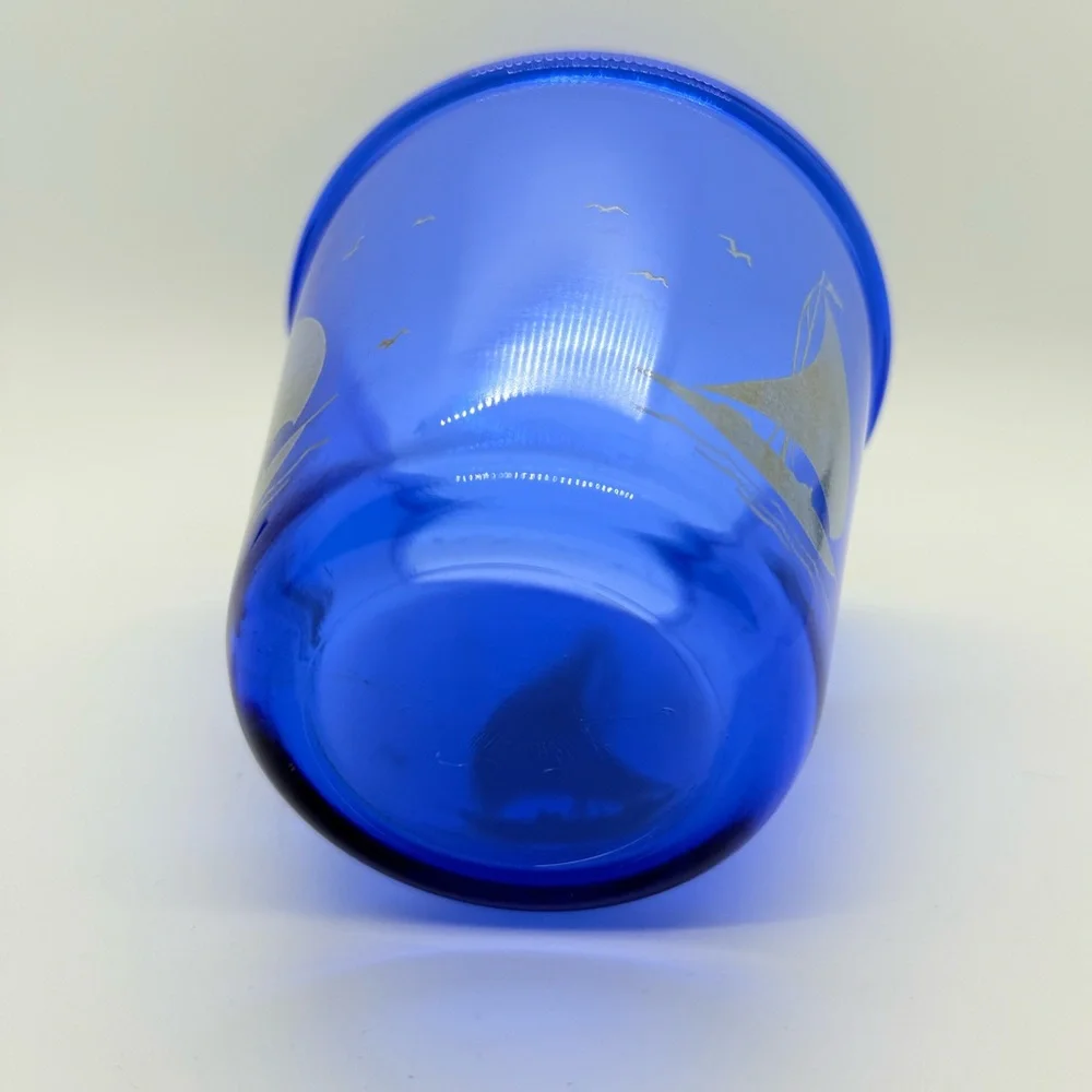 Vtg‎ Hazel Atlas Cobalt Glass Sportsman Series Ships or Sailboat Ice Bowl/Bucket